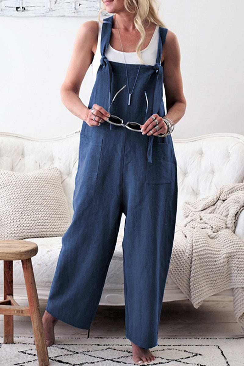 Casual Solid Make Old Patchwork Square Collar Loose Jumpsuits