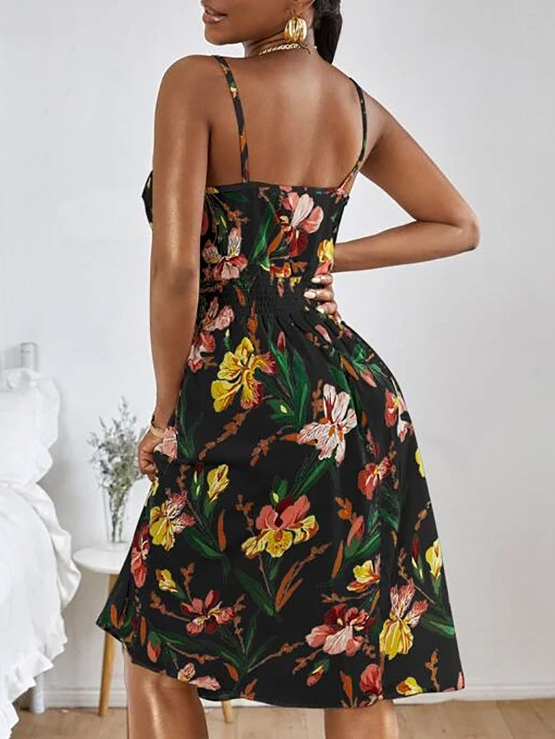 Robe Sans Manches Imprimée Taille Élastique