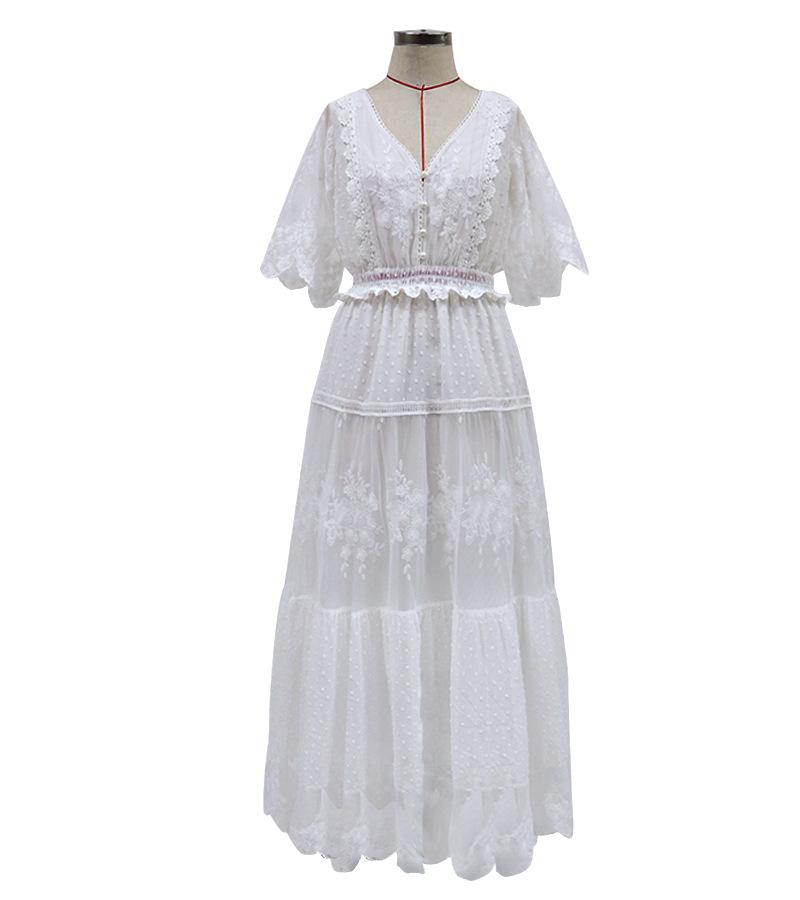 Robe Maxi en Mousseline Manches Courtes et Col en V