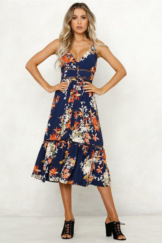 Robe Longue à Imprimé Floral Bleue