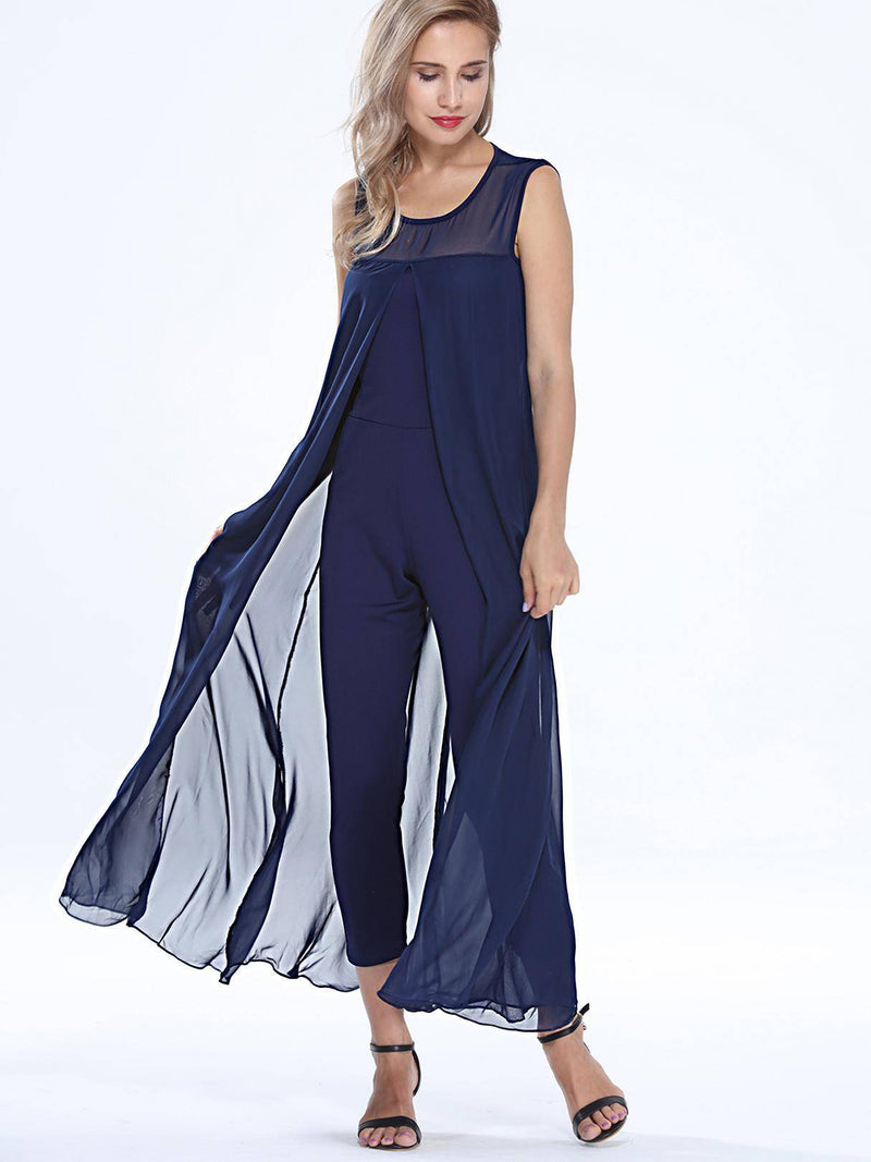 Chiffon Cropped Crew Neck Jumpsuit - CA Mode