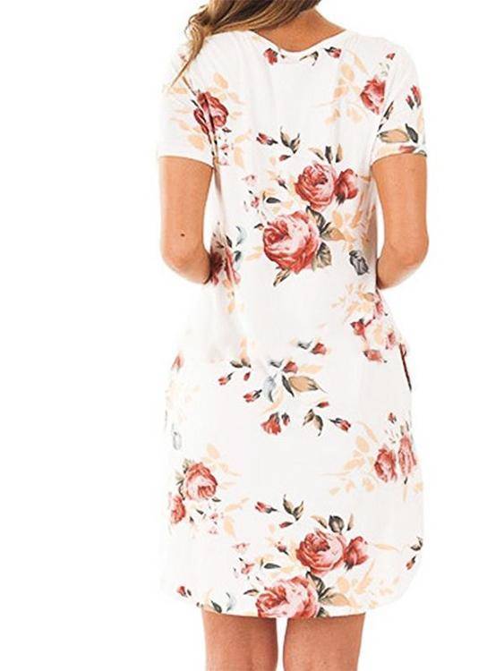 Robe Imprimée Florale Col Rond