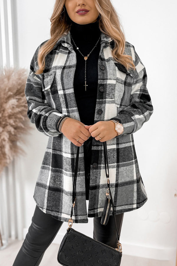 Keep You Warm Pocketed Plaid Jacket