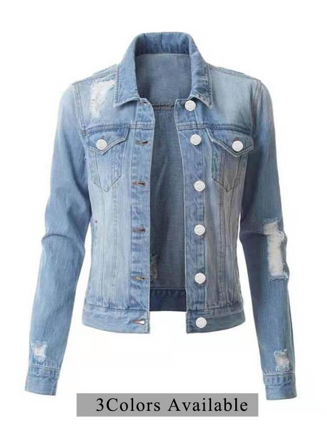 Veste en Jean Denim Boutonnée Manches Longues