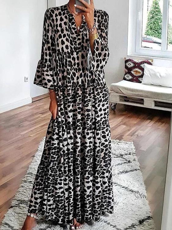 Robe Maxi Décontractée Col en V Longueur Sol