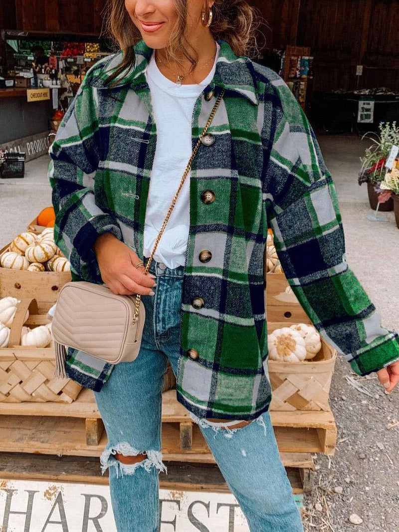 Chemise d'automne à Carreaux Boutonnée Manches Longues