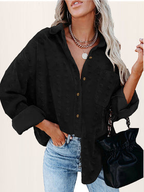 Swiss Dot Oversize Button Up Blouse Top