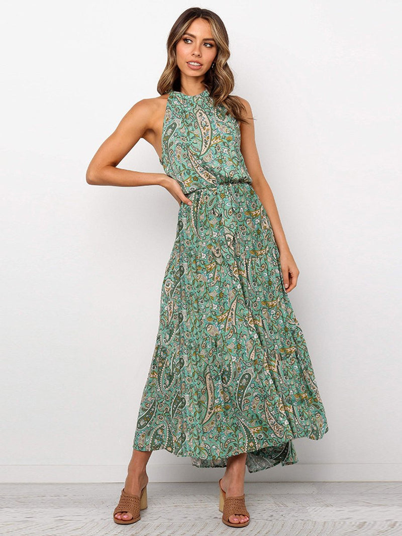 Robe Maxi Floral Sans Manches Halter