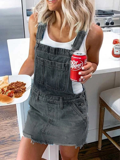 Adjustable Strap Denim Mini Skirt Romper