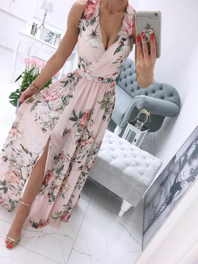 Robe Maxi Débardeur Fendu Côté Col V Sans Manches