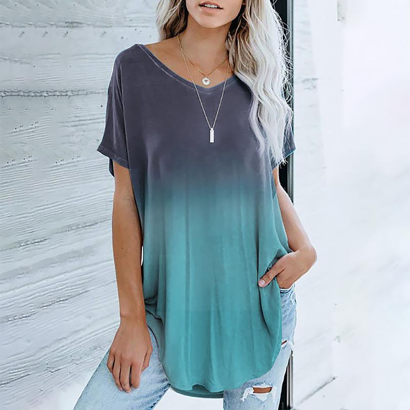 Top T-shirt Ample Extensible Manches Courtes et Col en V