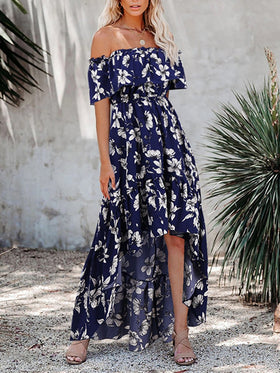 Robe Maxi Moulante Floral Épaules Dénudées