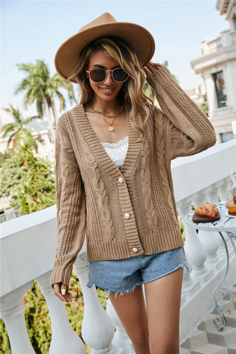 Pull Cardigan Tricoté Manches Longues Devant Ouvert