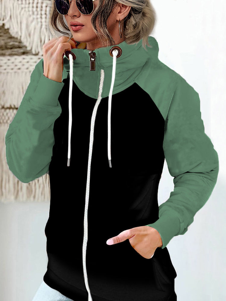 Drawstring Zip Up Long Sleeve Pocketed Sweater