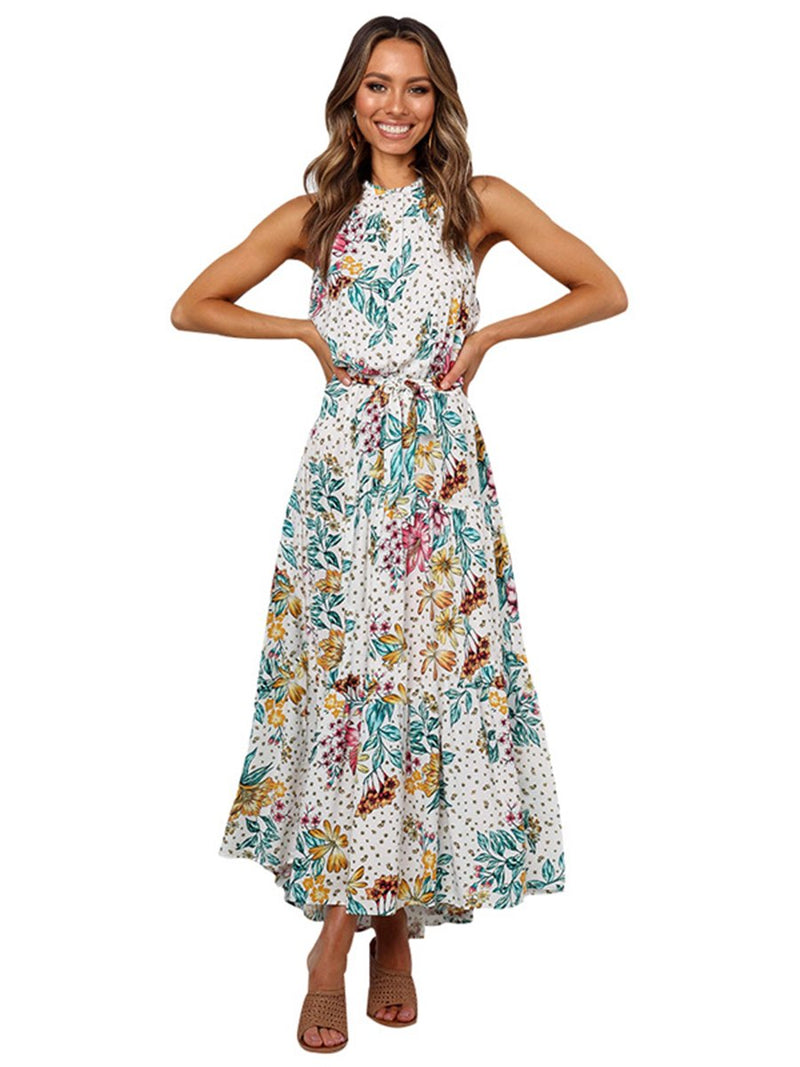 Robe Maxi Floral Sans Manches Halter