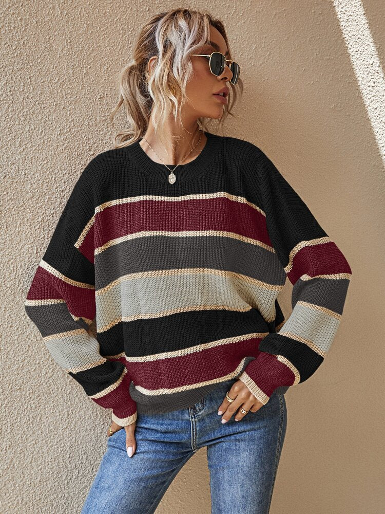 Pull Col Rond Blocs de Couleur