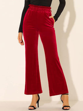 Pantalon Taille Élastique avec Poche Latérale Couleur Unie