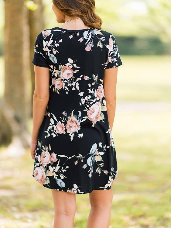 Robe Imprimée Florale Col Rond