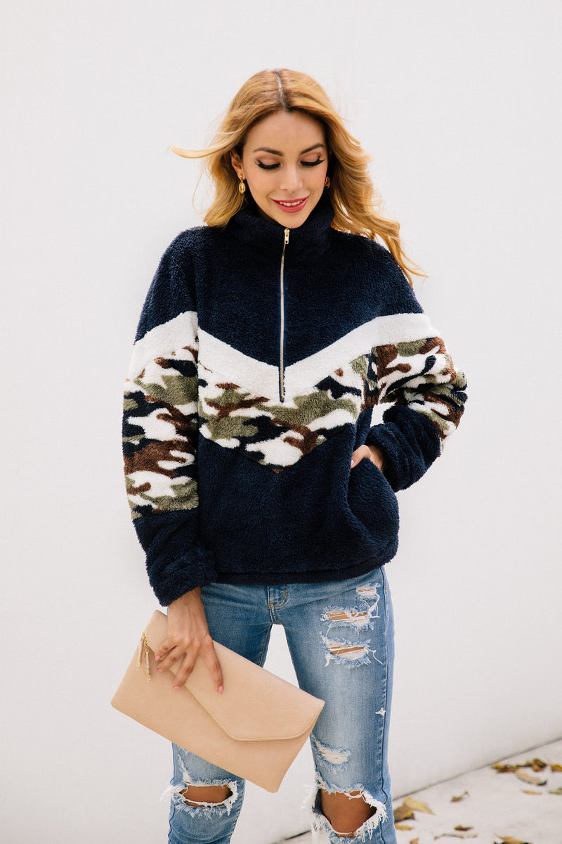 Pull Manches Longues Sherpa Sweatshirt Fermeture Éclair