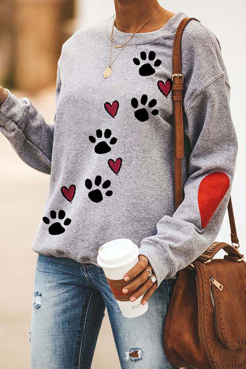 Sweatshirt Décontracté Col Rond avec Patte Chien