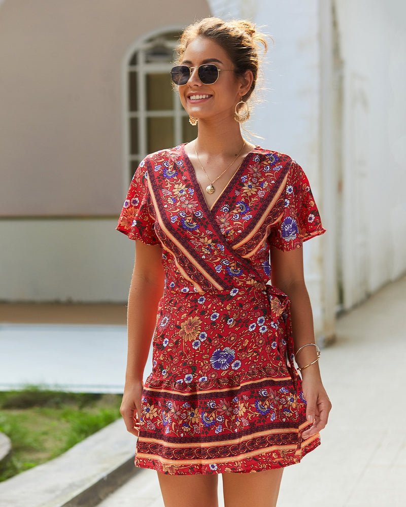 Mini Robe Floral Manches Courtes Boho