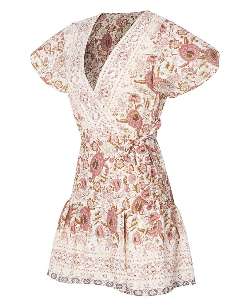 Mini Robe Floral Manches Courtes Boho