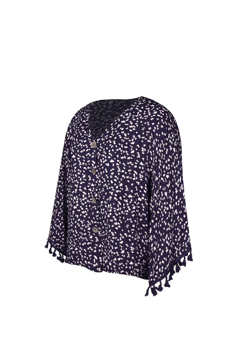 Chemise Floral Manches Pompons pour Femme