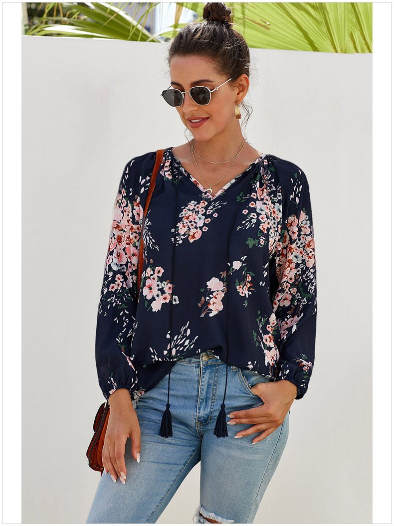 Casual Floral Top Manches Longues Femmes