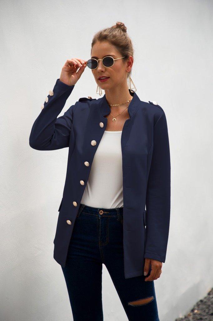 Blazer Manches Longues Boutons Décontractés