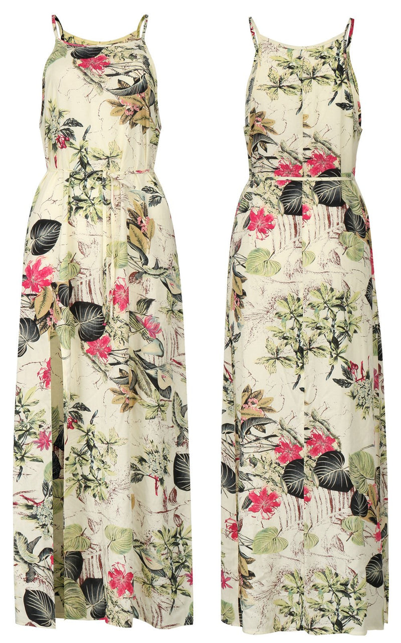 Robe Longue Fendue Sans Manches Floral