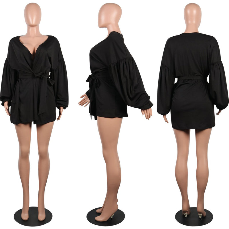 Mini Robe Manches Longues en Col V