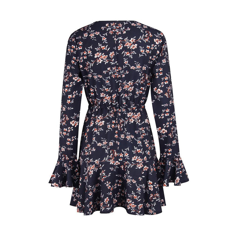 Mini Robe Manches Trompette Col V Floral