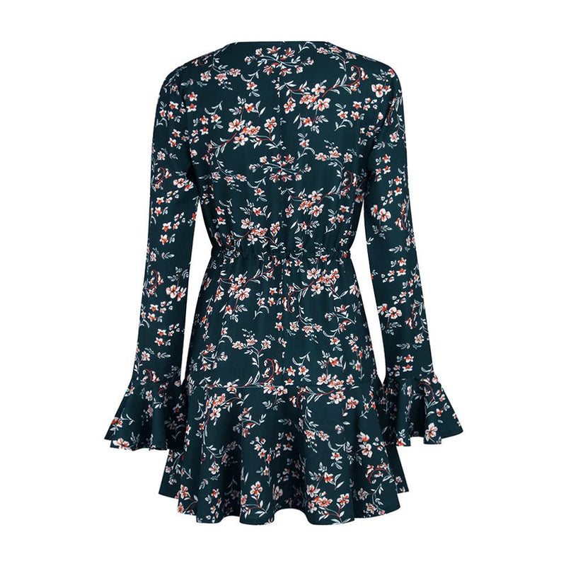 Mini Robe Manches Trompette Col V Floral