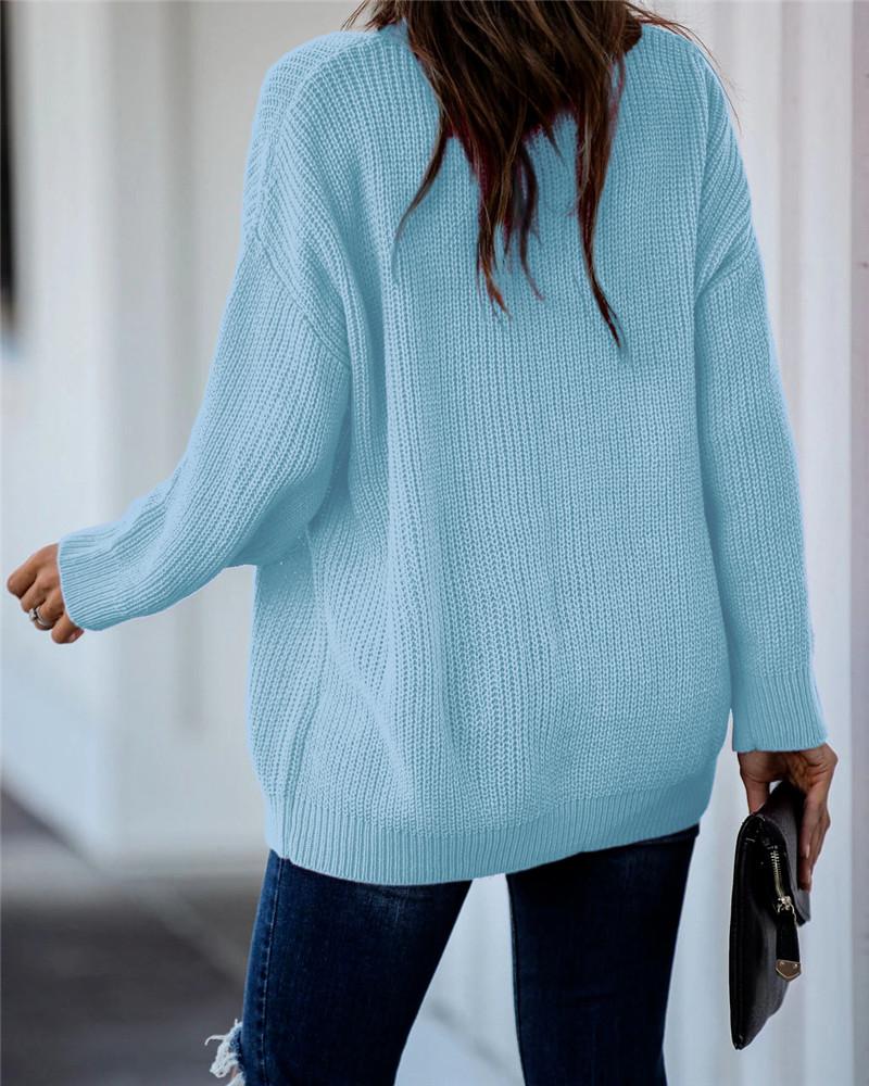 Pull en Tricot Manches Longues et Col V