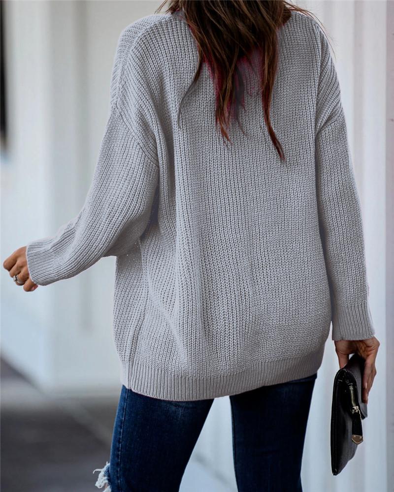 Pull en Tricot Manches Longues et Col V