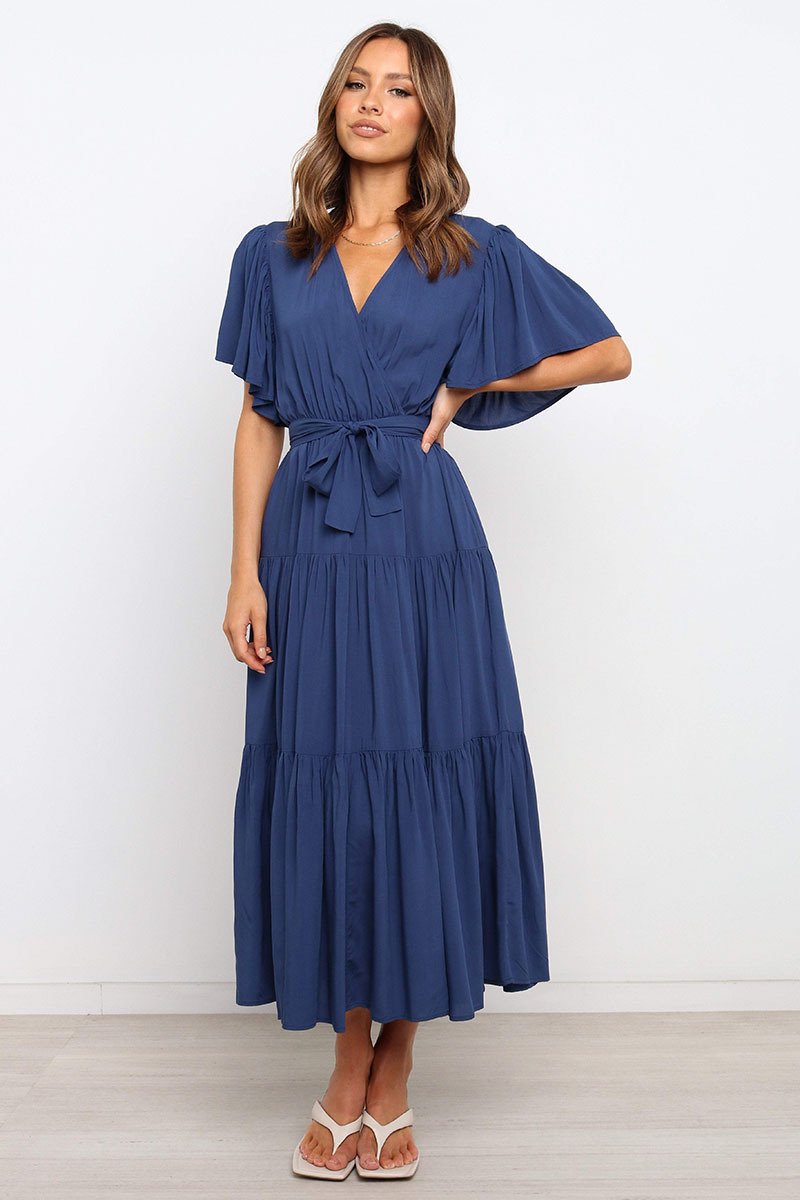 Robe Maxi Manches Courtes Encolure en V