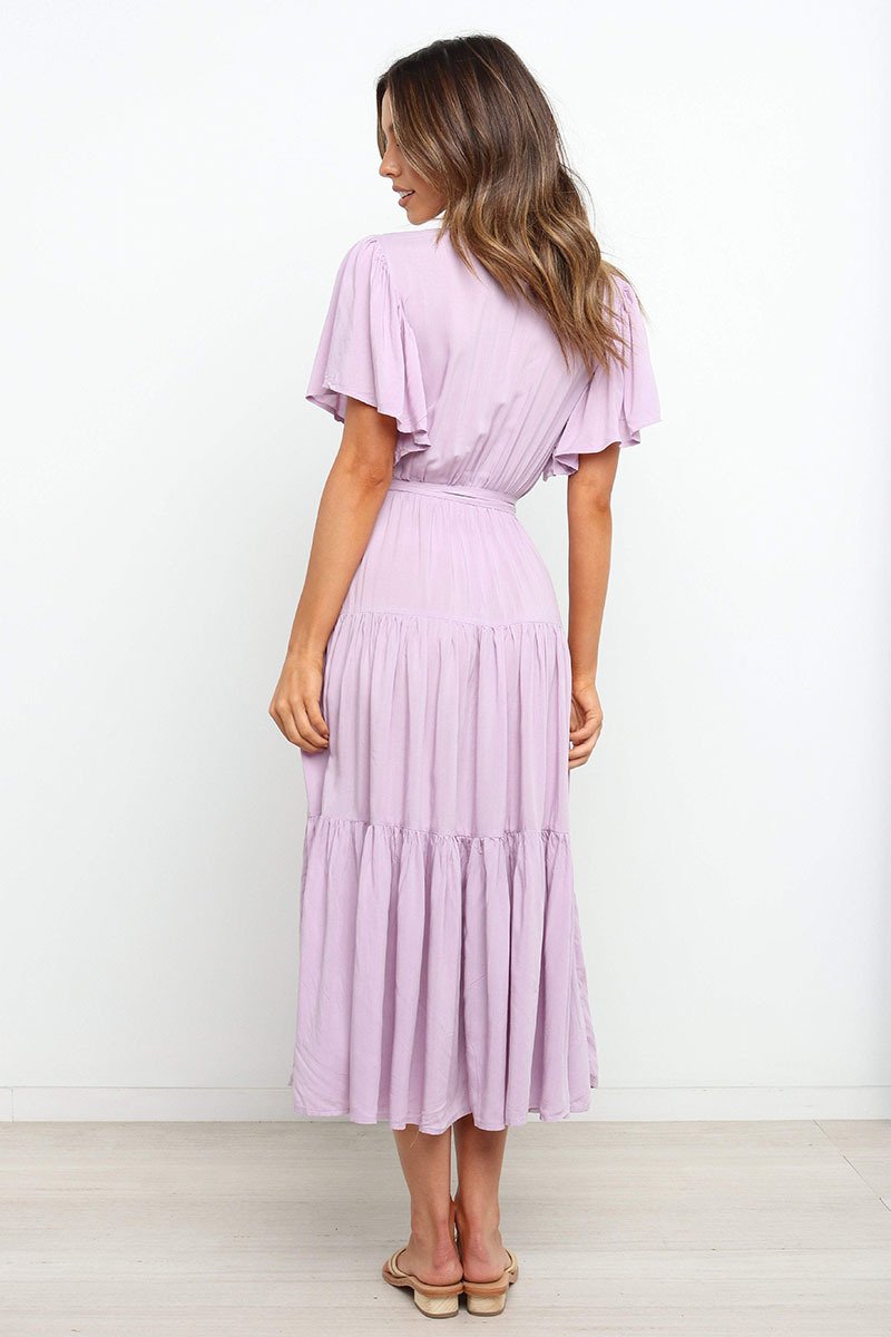 Robe Maxi Manches Courtes Encolure en V