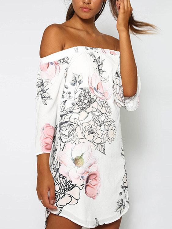 Robe à imprimé floral aléatoire à épaules dénudées