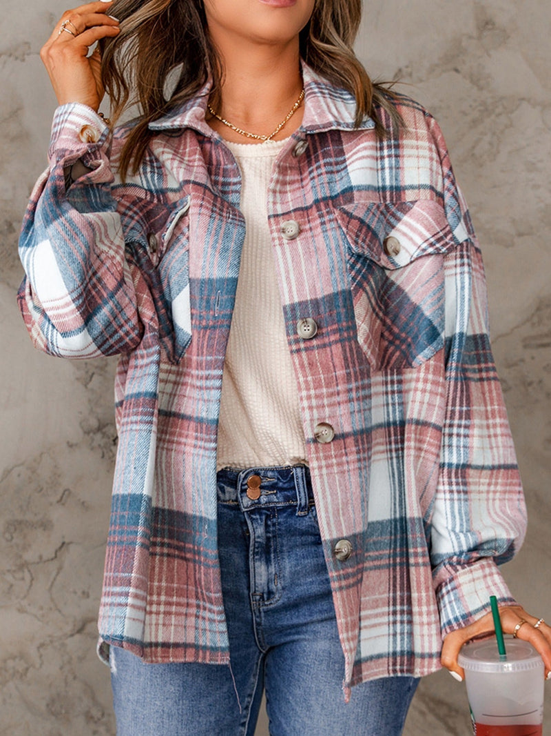 Casual Long Sleeve Button Plaid Blouse Shirt