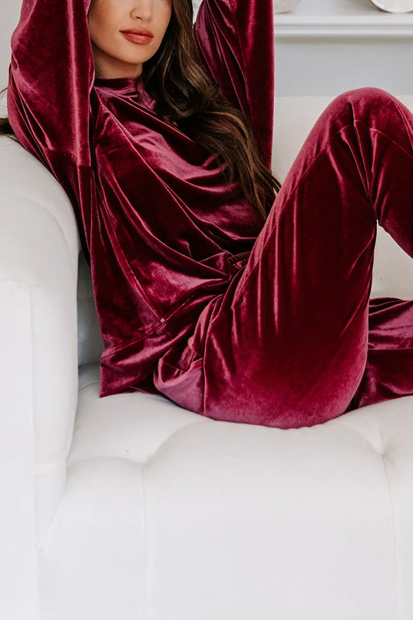 Chilled Winter Velvet Pocketed Jogger Pants Suit