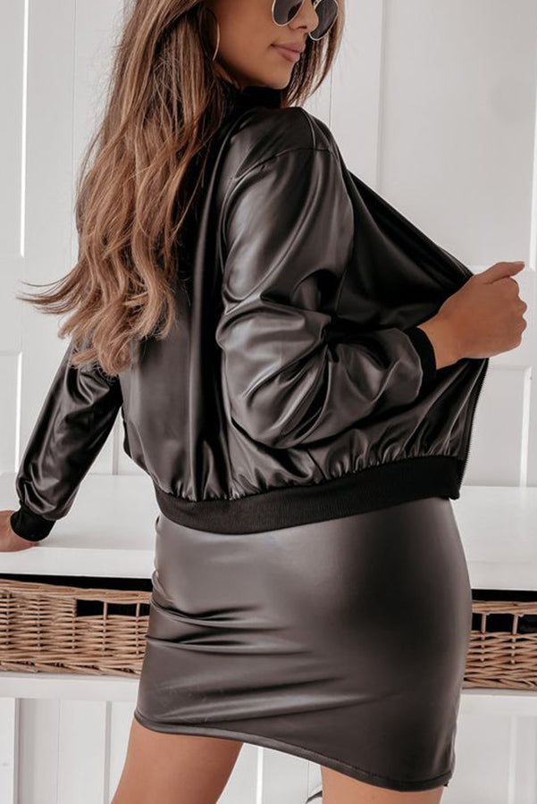 Breezy City Faux Leather Zipper Up Jacket