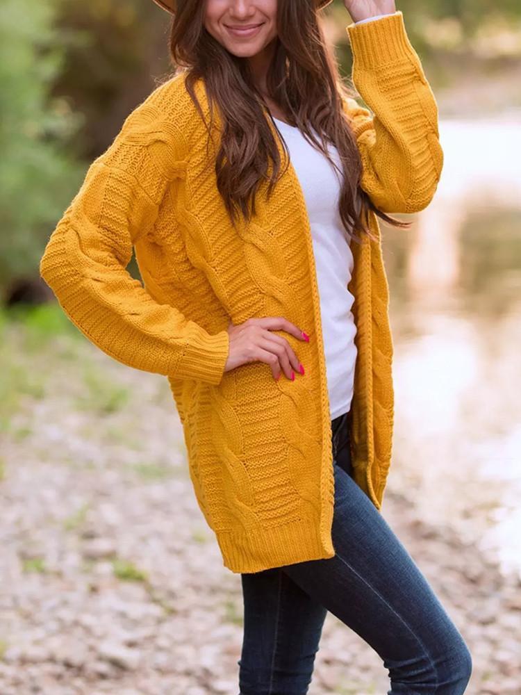 Cardigan Longue Tricot Épais Couleur Unie