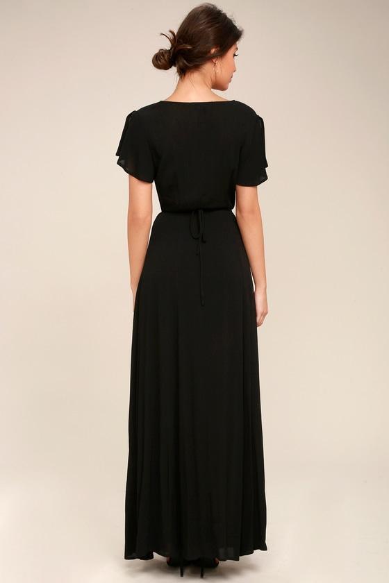 Robe Longue Col en V Noire