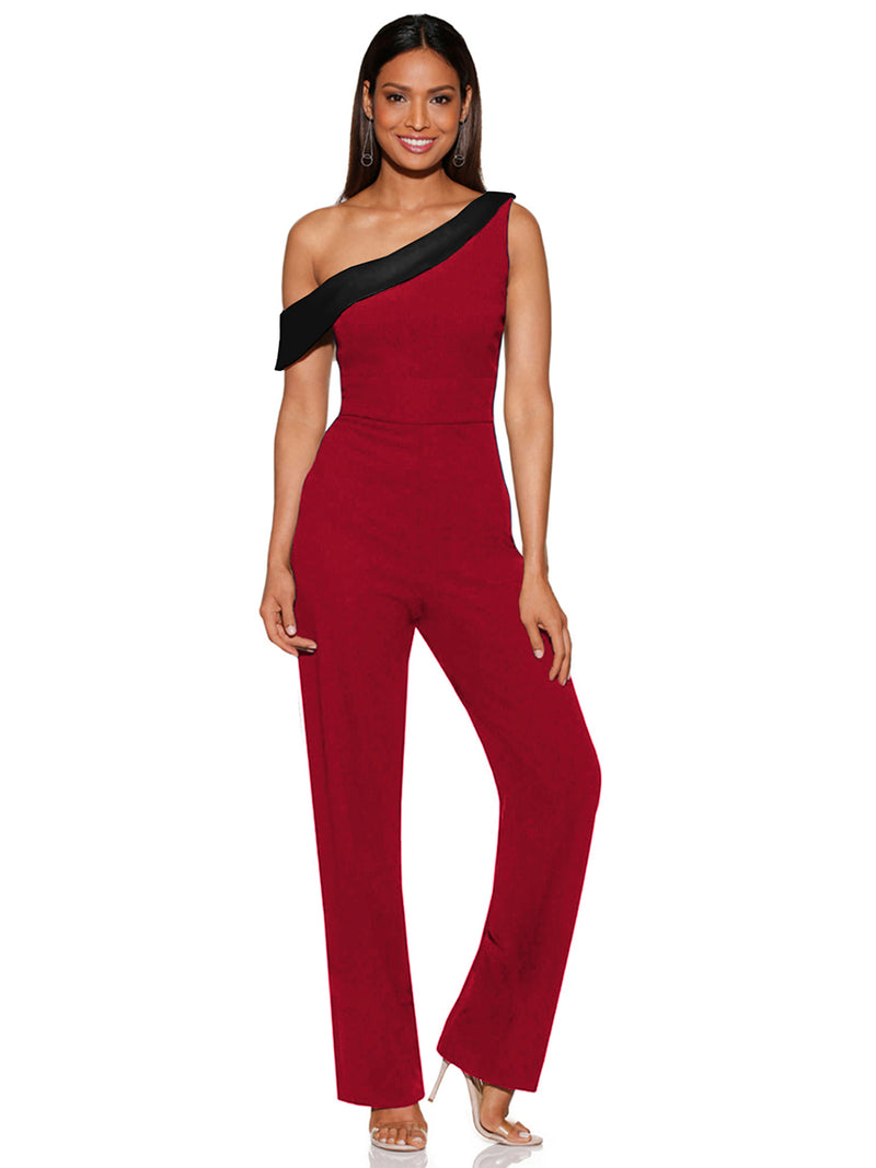 Combinaison Epaule Oblique Pantalon Long Rouge - CA Mode