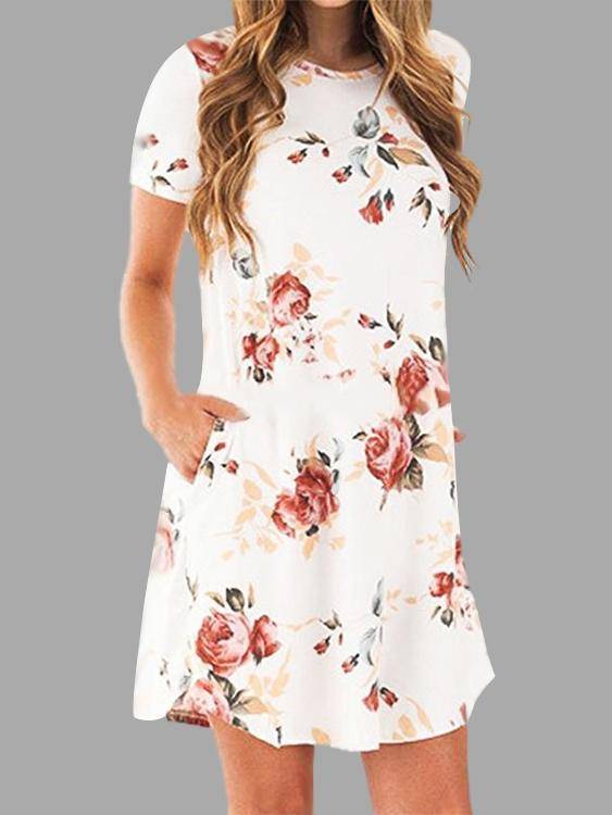 Robe Imprimée Florale Col Rond