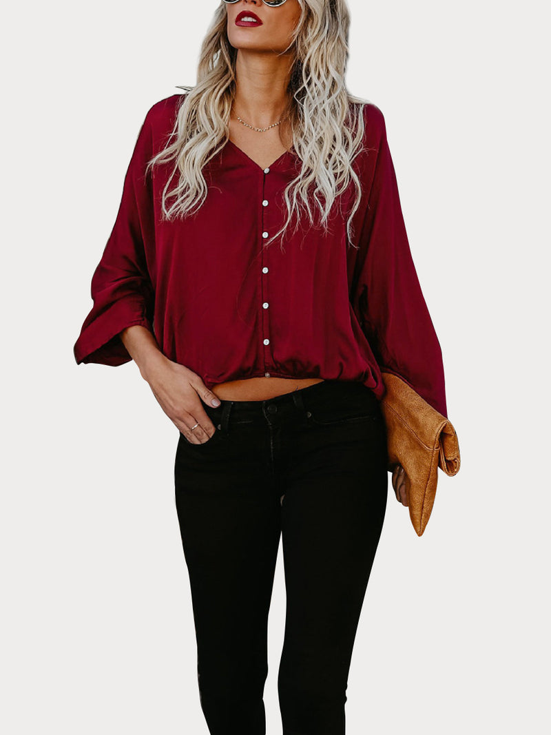 Chemise Type Lâche En Coton Vin Rouge - CA Mode