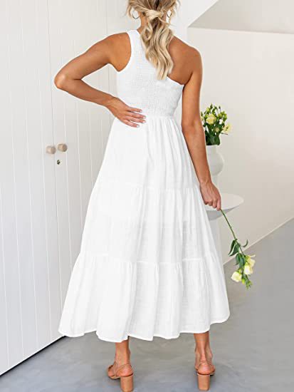 Robe Maxi Taille Haute Sans Manches Une Épaule