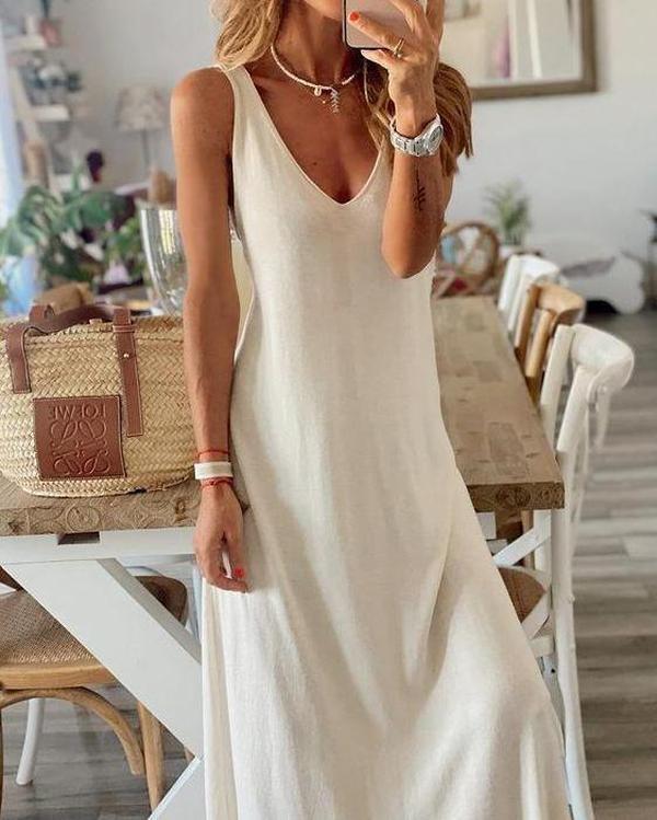 Robe Longue Décontractée Sans Manches Col en V