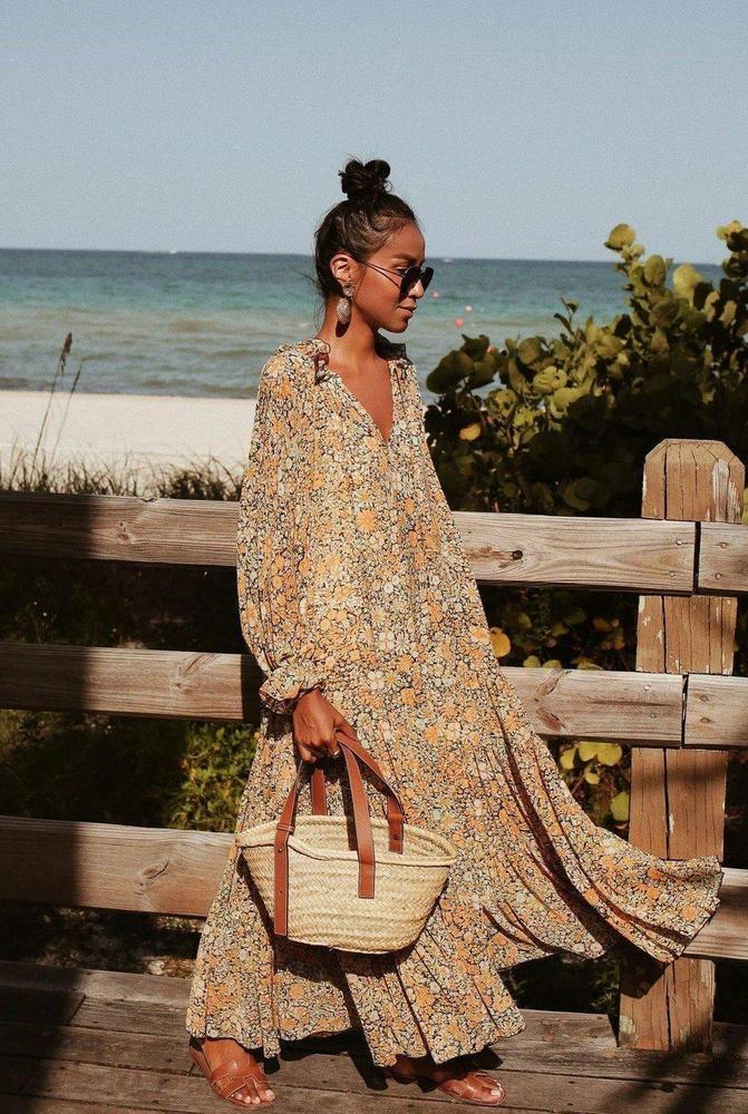 Robe Longue Imprimé Floral Orteils dans le Sable