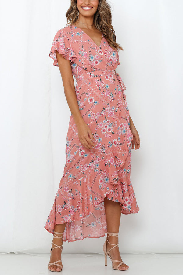 Let It Bloom Floral Wrap Drape Maxi Dress